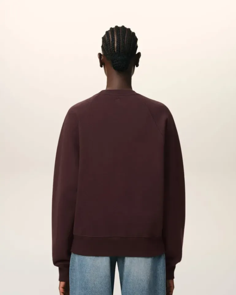 Ami Paris Burgundy Cotton Tonal Ami de Coeur Sweatshirt EGGPLANT Sale