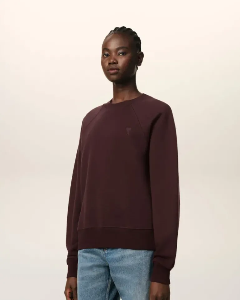 Ami Paris Burgundy Cotton Tonal Ami de Coeur Sweatshirt EGGPLANT Sale