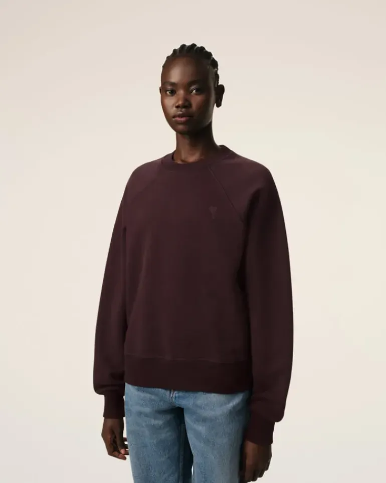 Ami Paris Burgundy Cotton Tonal Ami de Coeur Sweatshirt EGGPLANT Sale