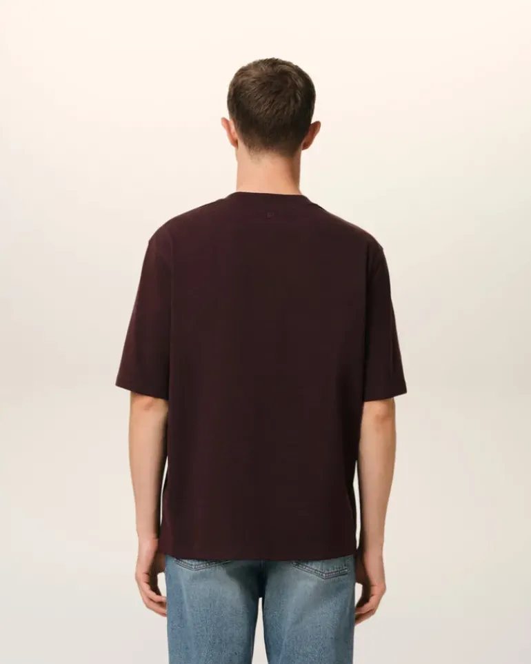 Ami Paris Burgundy Cotton Tonal Ami de Coeur T-Shirt EGGPLANT Flash Sale