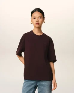 Ami Paris Burgundy Cotton Tonal Ami de Coeur T-Shirt EGGPLANT Flash Sale