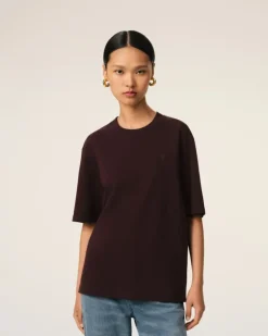 Ami Paris Burgundy Cotton Tonal Ami de Coeur T-Shirt EGGPLANT Flash Sale