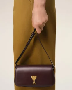 Ami Paris Burgundy Leather Baguette Paris Paris Bag EGGPLANT Outlet