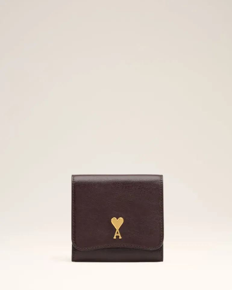 Ami Paris Burgundy Leather Paris Paris Compact Wallet EGGPLANT Fashion