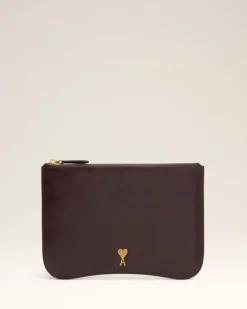 Ami Paris Burgundy Leather Paris Paris Pouch EGGPLANT Sale