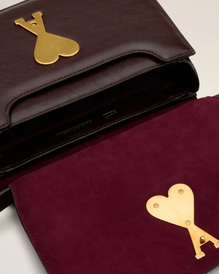 Ami Paris Burgundy Leather Top Handle Paris Paris Bag EGGPLANT Cheap