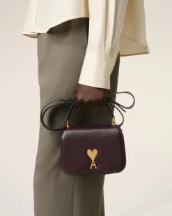 Ami Paris Burgundy Leather Top Handle Paris Paris Bag EGGPLANT Cheap