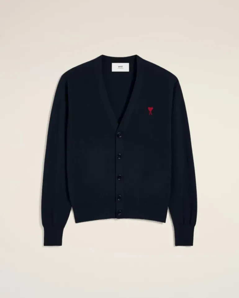 Ami Paris Cardigan With Embroidery Ami de Coeur NIGHT BLUE Discount