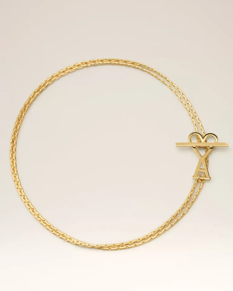 Ami Paris Brass Ami de Coeur 2 In 1 Chain Necklace GOLD Discount