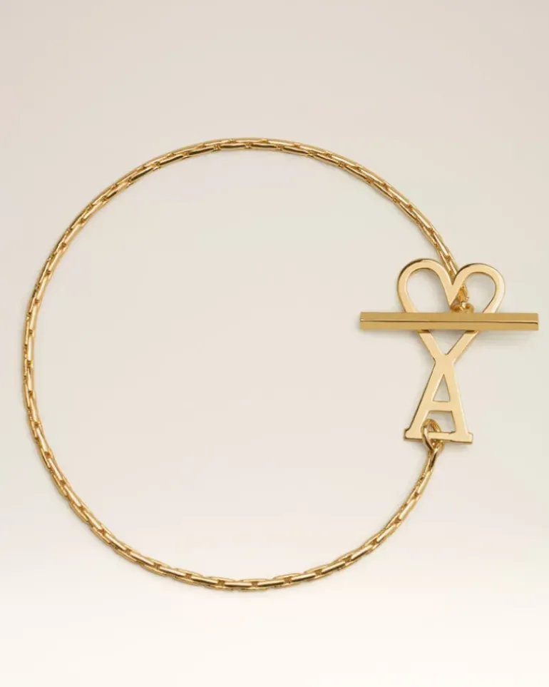 Ami Paris Brass Ami de Coeur Chain Bracelet GOLD Fashion