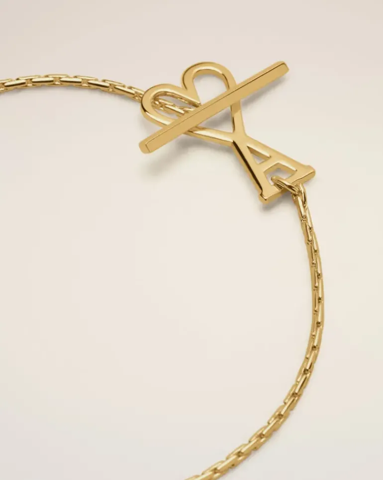 Ami Paris Brass Ami de Coeur Chain Bracelet GOLD Fashion