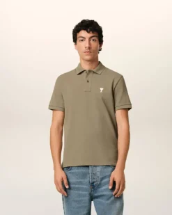 Ami Paris Green Cotton Ami de Coeur Polo Shirt LAUREL Cheap