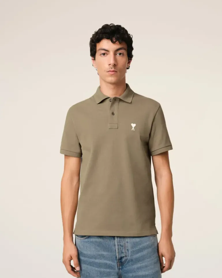 Ami Paris Green Cotton Ami de Coeur Polo Shirt LAUREL Cheap