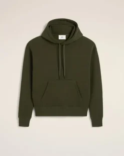 Ami Paris Green Cotton Ami de Coeur Hoodie LODEN Hot
