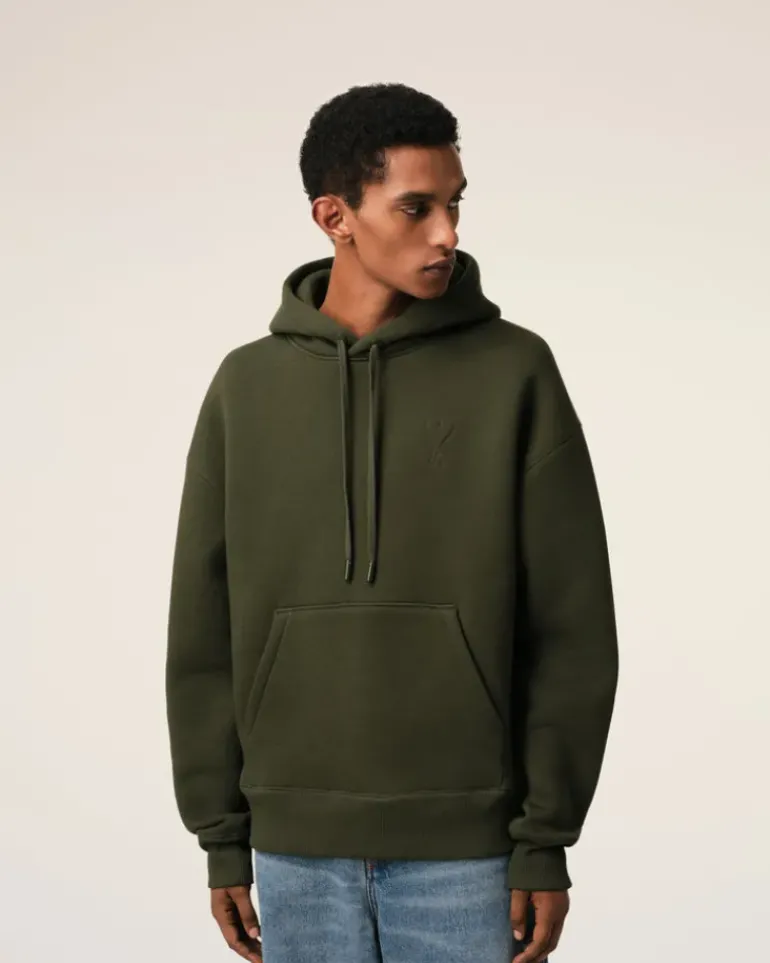 Ami Paris Green Cotton Ami de Coeur Hoodie LODEN Hot