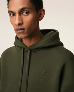 Ami Paris Green Cotton Ami de Coeur Hoodie LODEN Hot