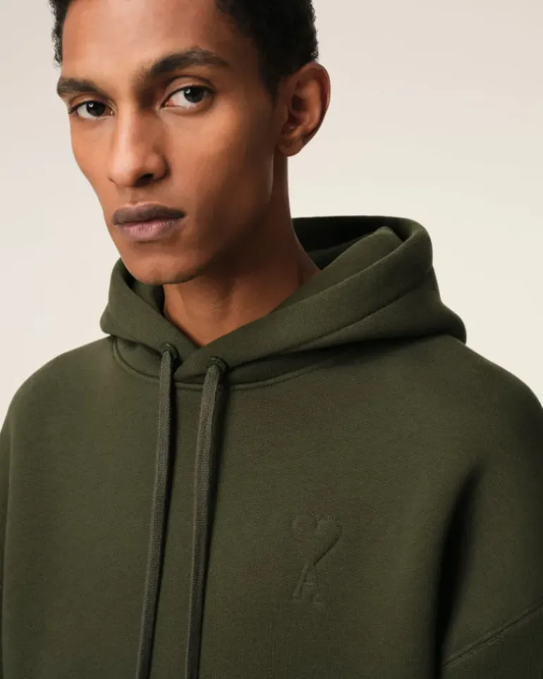 Ami Paris Green Cotton Ami de Coeur Hoodie LODEN Hot