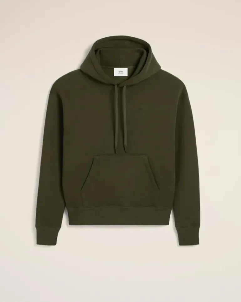 Ami Paris Green Cotton Ami de Coeur Hoodie LODEN Hot