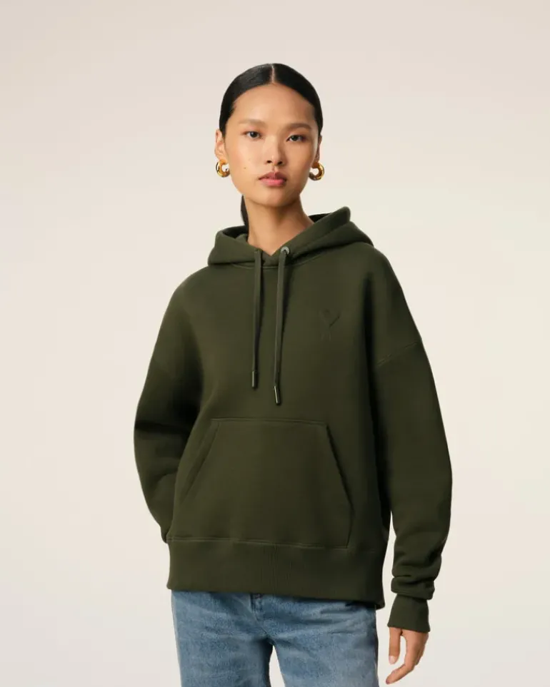 Ami Paris Green Cotton Ami de Coeur Hoodie LODEN Hot