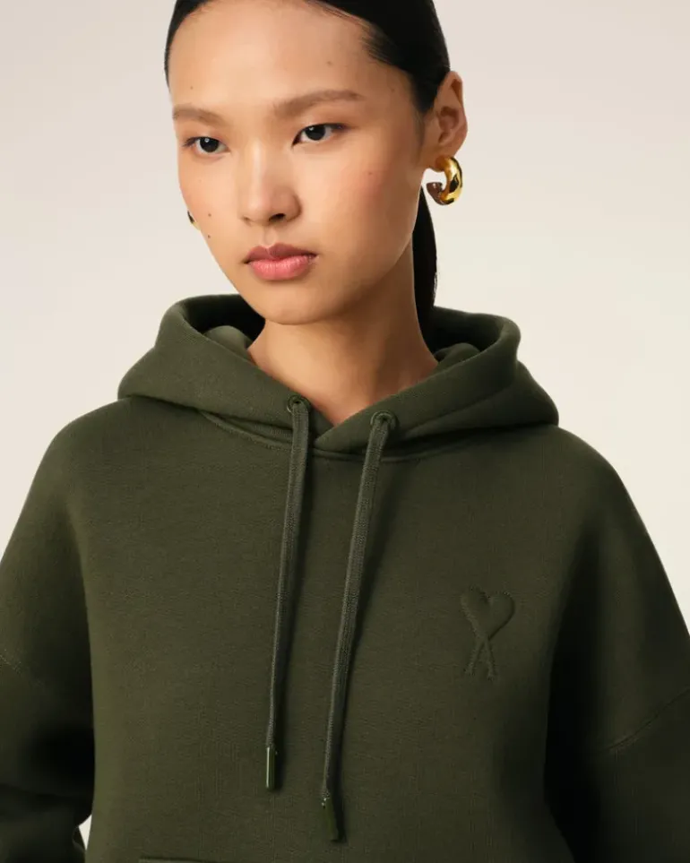 Ami Paris Green Cotton Ami de Coeur Hoodie LODEN Hot