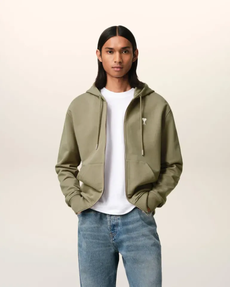 Ami Paris Green Cotton Ami de Coeur Hoodie LAUREL Online
