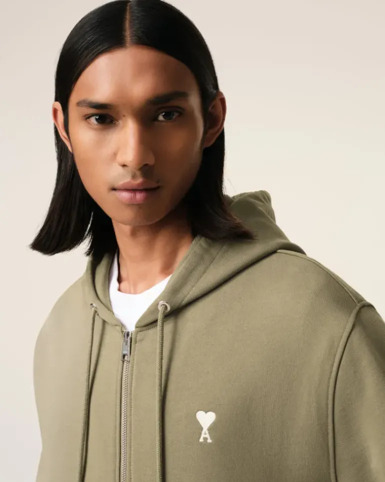 Ami Paris Green Cotton Ami de Coeur Hoodie LAUREL Online