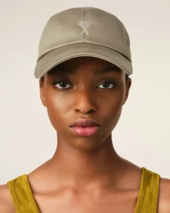 Ami Paris Green Cotton Ami de Coeur Embroidery Cap LAUREL/GINGER Discount