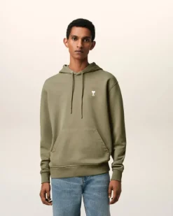Ami Paris Green Cotton Ami de Coeur Hoodie LAUREL Online