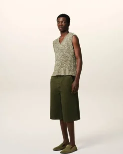 Ami Paris Green Cotton And Wool Sleeveless V Neck Sweater WHITE CREAM/LICHEN Cheap