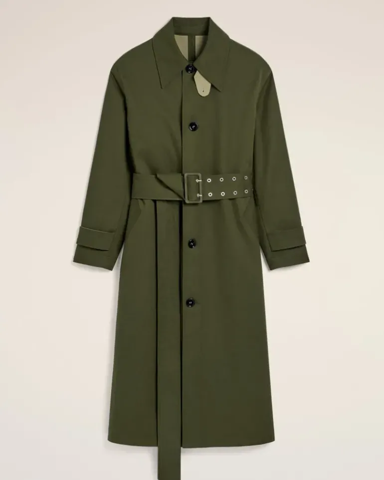 Ami Paris Green Cotton Belted Mac LODEN/LAUREL Clearance