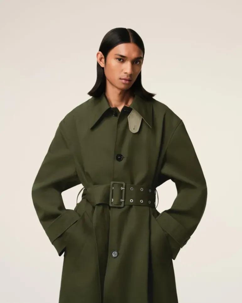 Ami Paris Green Cotton Belted Mac LODEN/LAUREL Clearance