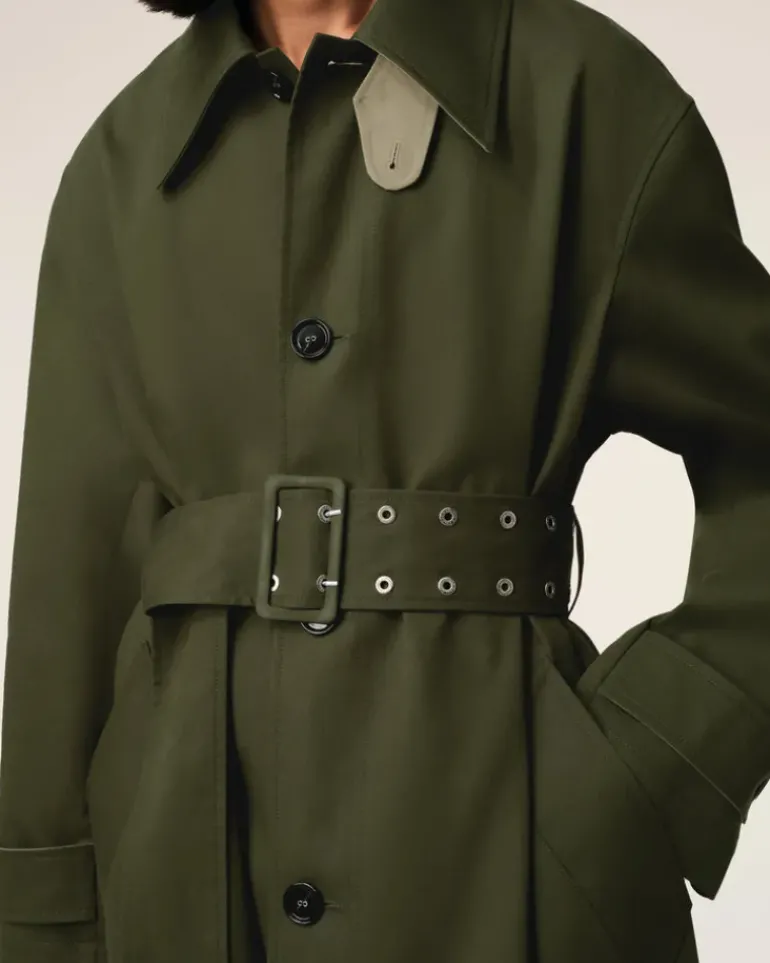 Ami Paris Green Cotton Belted Mac LODEN/LAUREL Clearance