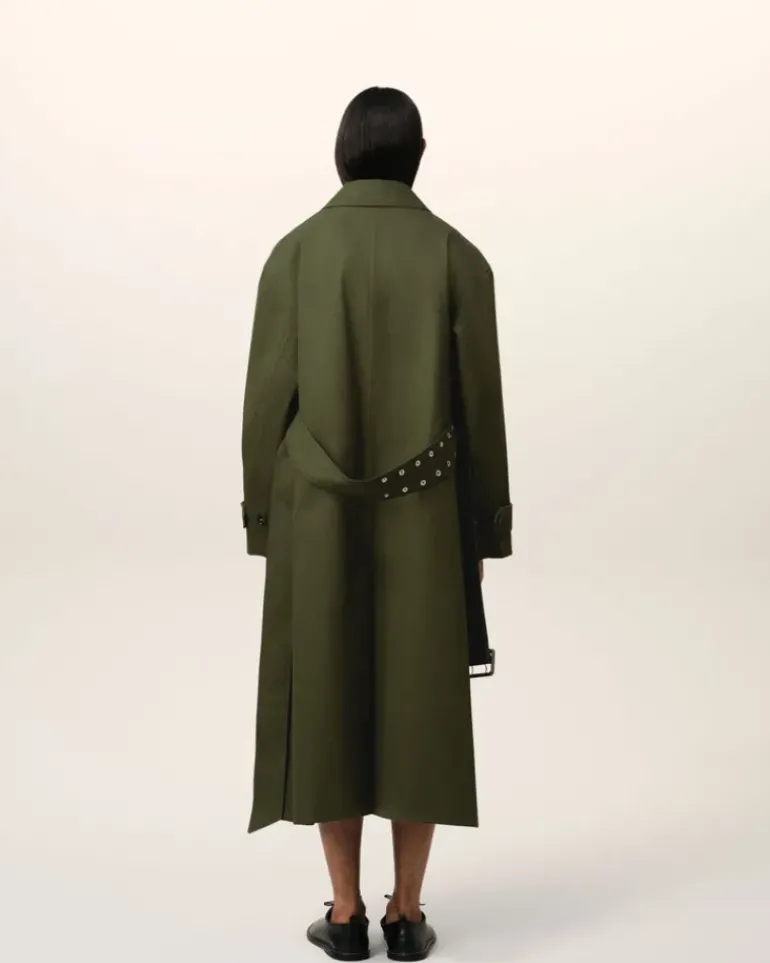 Ami Paris Green Cotton Belted Mac LODEN/LAUREL Clearance