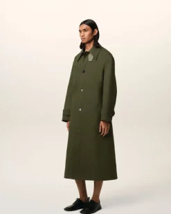 Ami Paris Green Cotton Belted Mac LODEN/LAUREL Clearance