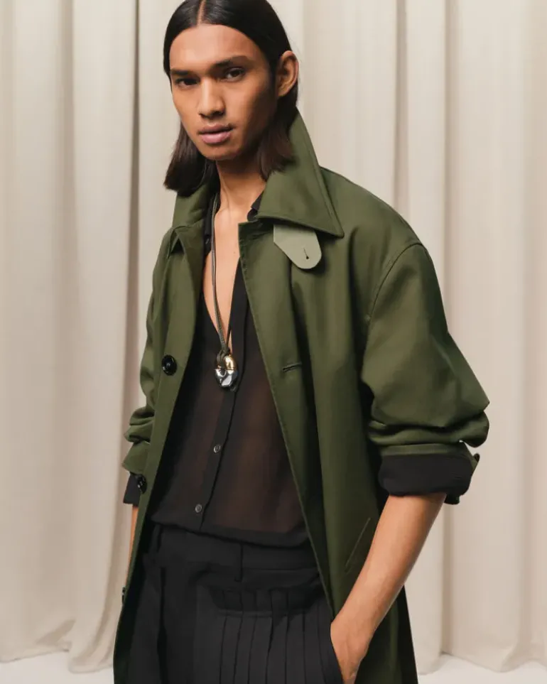 Ami Paris Green Cotton Belted Mac LODEN/LAUREL Clearance