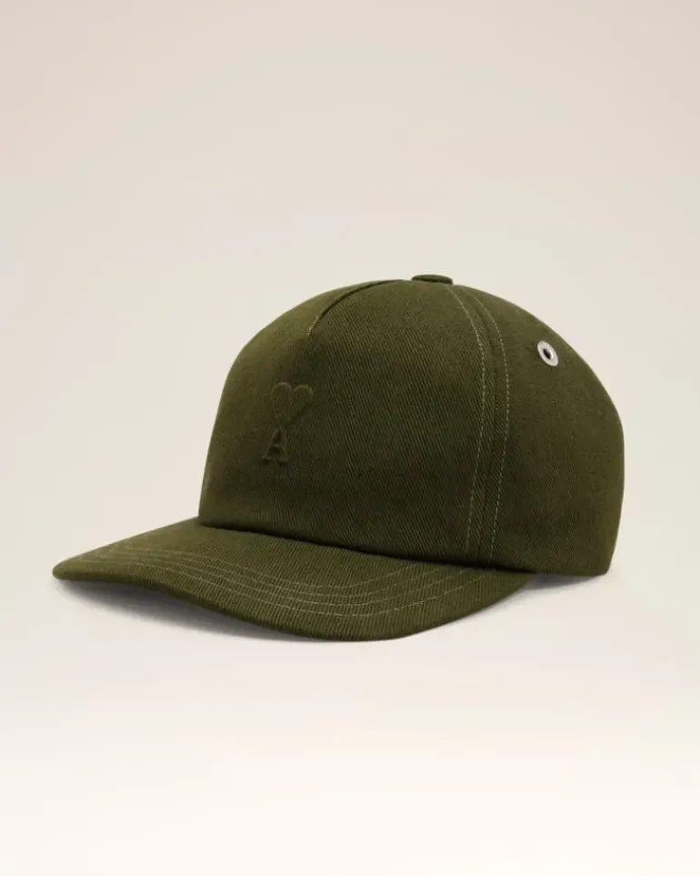 Ami Paris Green Cotton Embossed Ami de Coeur Cap LODEN Best