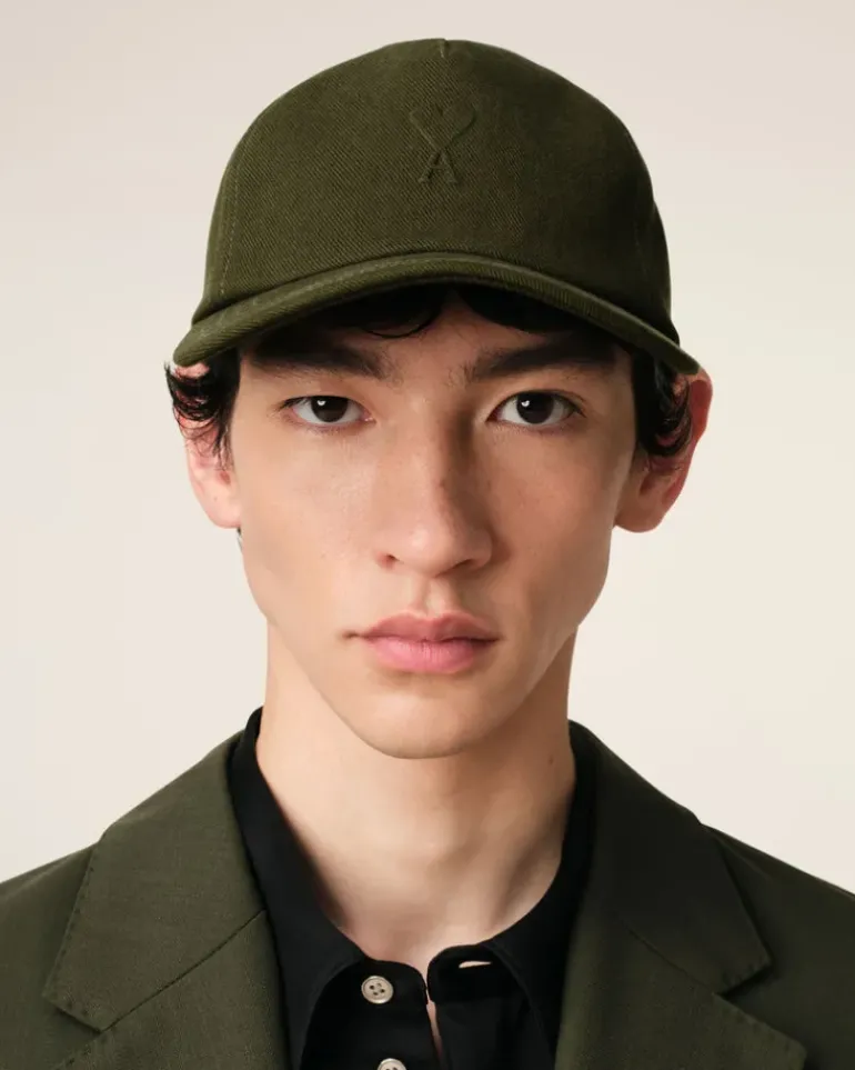 Ami Paris Green Cotton Embossed Ami de Coeur Cap LODEN Best