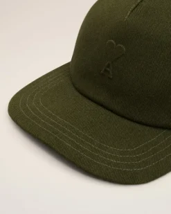 Ami Paris Green Cotton Embossed Ami de Coeur Cap LODEN Best
