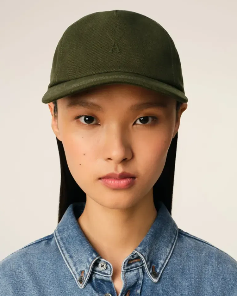 Ami Paris Green Cotton Embossed Ami de Coeur Cap LODEN Best