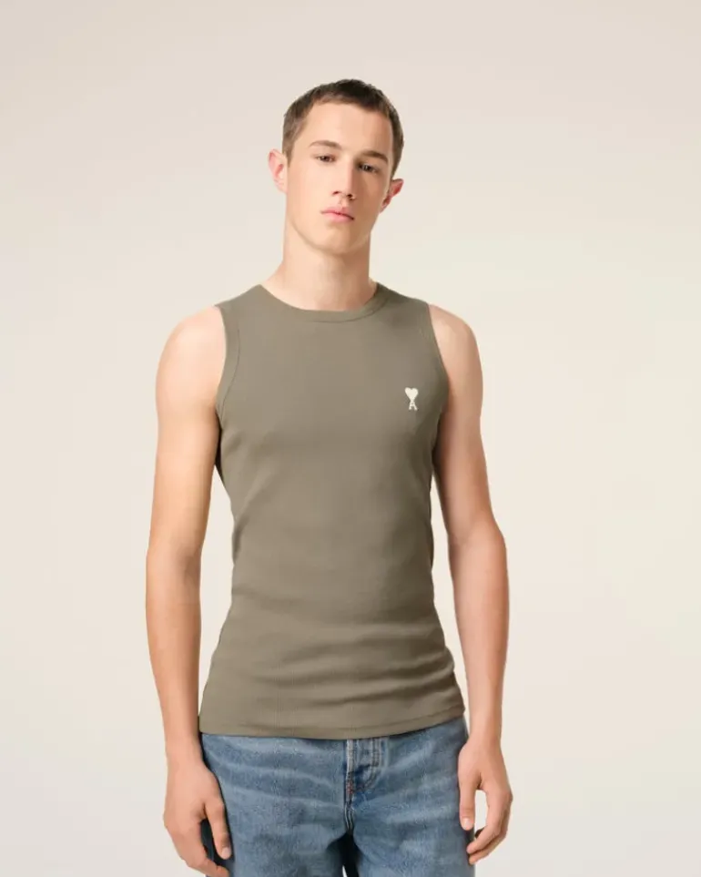 Ami Paris Green Cotton Rib Ami de Coeur Tanktop LAUREL Best Sale