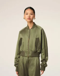 Ami Paris Green Cotton Satin Ami de Coeur Bomber LODEN Online