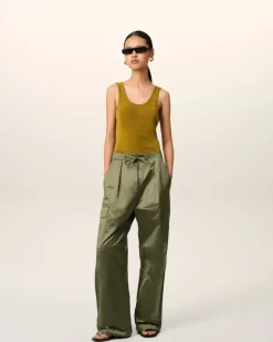 Ami Paris Green Cotton Satin Zipped Cargo Trousers LODEN Fashion