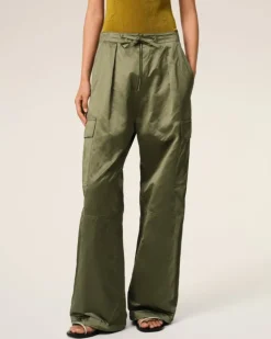 Ami Paris Green Cotton Satin Zipped Cargo Trousers LODEN Fashion