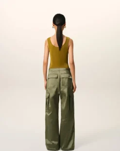 Ami Paris Green Cotton Satin Zipped Cargo Trousers LODEN Fashion