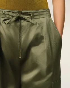 Ami Paris Green Cotton Satin Zipped Cargo Trousers LODEN Fashion