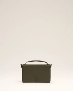 Ami Paris Green Leather Ami de Coeur Lunch Box Bag BLACK OLIVE Cheap