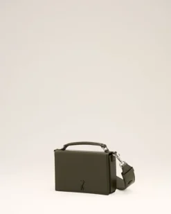 Ami Paris Green Leather Ami de Coeur Lunch Box Bag BLACK OLIVE Cheap