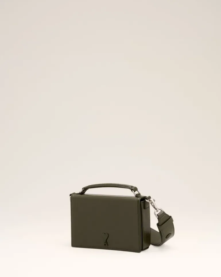 Ami Paris Green Leather Ami de Coeur Lunch Box Bag BLACK OLIVE Cheap