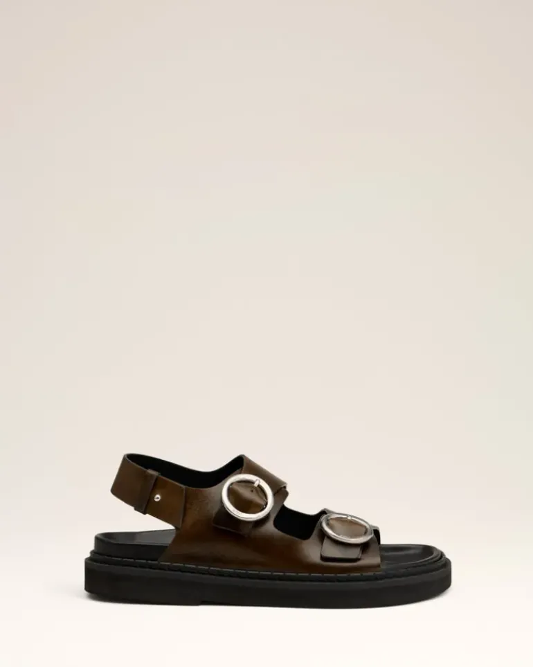 Ami Paris Green Leather Fussbet Midi Sandals BLACK OLIVE New