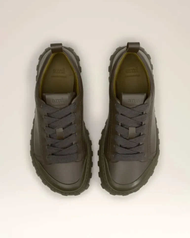 Ami Paris Green Leather Low Top Tempo Sneakers BLACK OLIVE Store